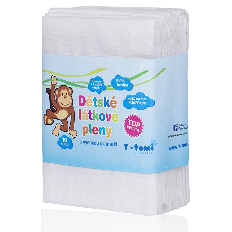 T-TOMI Cloth diapers TETRA, HIGH QUALITY white, 70x70, 10pcs.