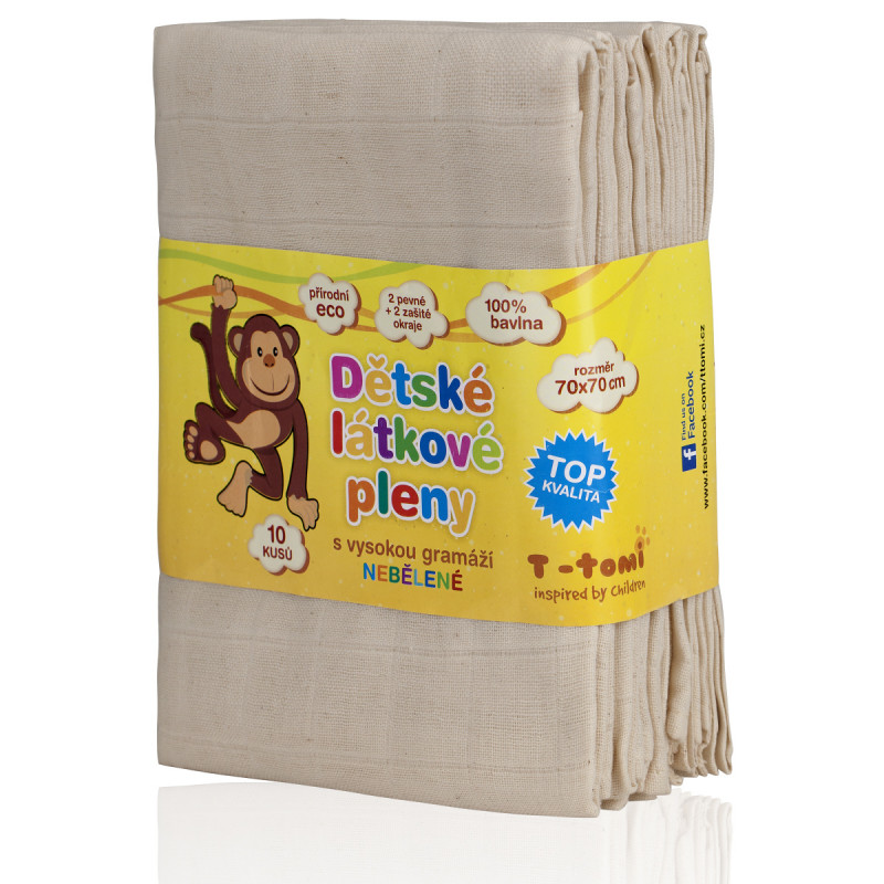 T-TOMI Cloth diapers TETRA HIGH QUALITY unbleached, 70x70, 10pcs.