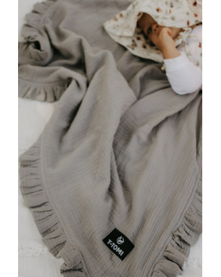 T-TOMI Muslin blanket with ruffles White  
