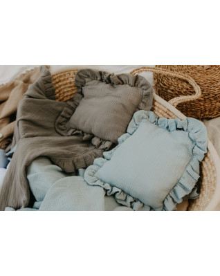 T-TOMI Muslin pillow with ruffles Grey