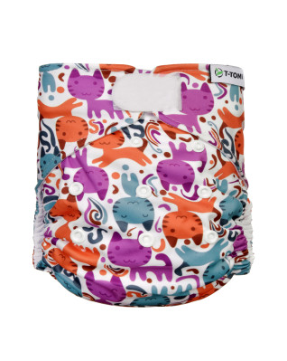 T-TOMI Pocket diaper (type AIO) - velcro Cats