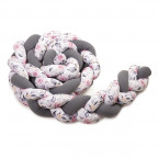 T-TOMI Braided crib bumpers 360 cm Antracite + Roses