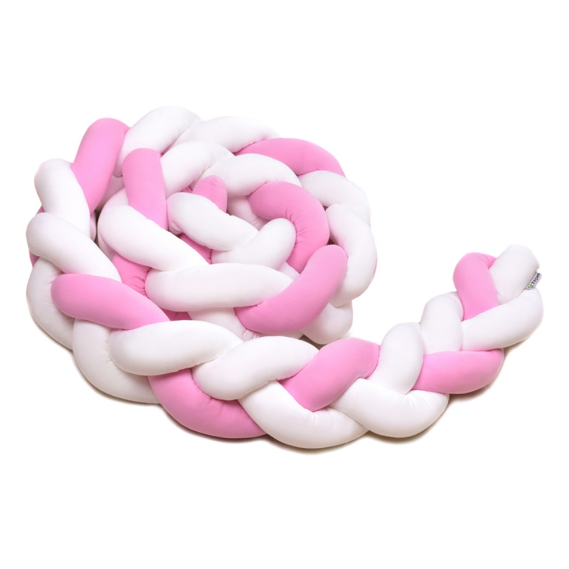 T-TOMI Braided crib bumpers 180 cm White + Pink