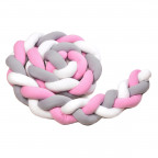 T-TOMI Braided crib bumpers 180 cm White + Grey + Pink