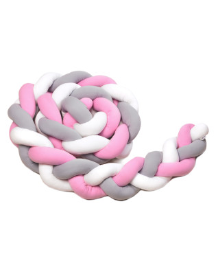 T-TOMI Braided crib bumpers 360 cm White + Grey + Pink