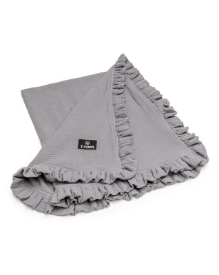 T-TOMI Muslin blanket with ruffles Grey