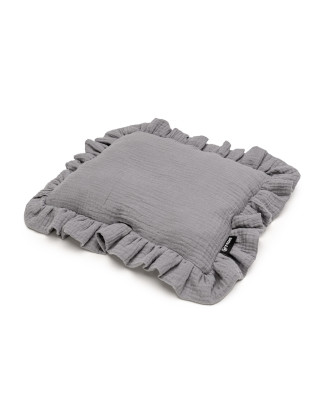 T-TOMI Muslin pillow with ruffles Grey